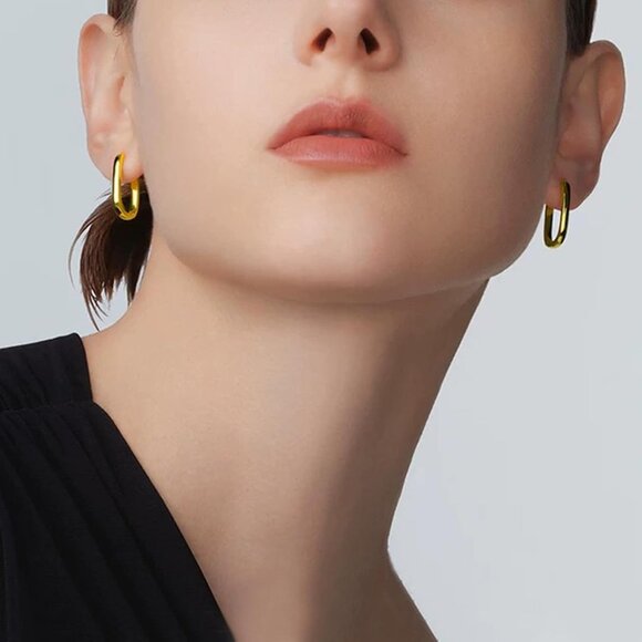 Women's 18K Gold-plated Zircon Earrings Hoop Dangle U-shaped Earring Golden - Picture 4 of 9